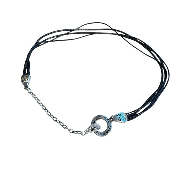 Brighton Black Braided Leather Lasso Rope Sling Wrap Belt Silver Clasp 40” - Picture 2 of 5